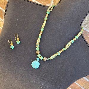 Tourquois inspired cross necklace and earrings set